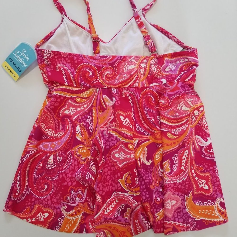 Swim Solutions Printed Underwire Tankini Top Size 10 - Picture 6 of 9